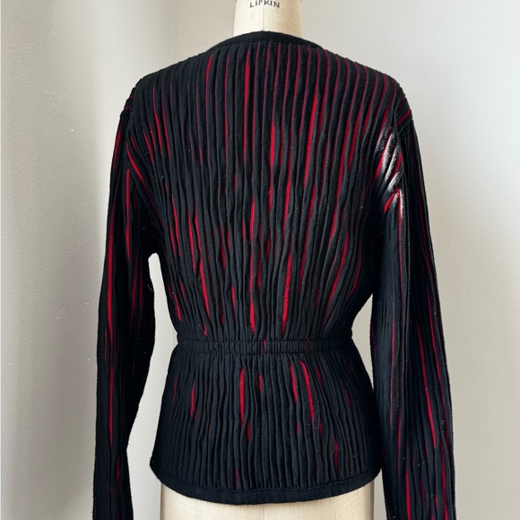 Vintage Black and Red Textured Stripe Sweater by Stevens Creek - Picture 3 of 7